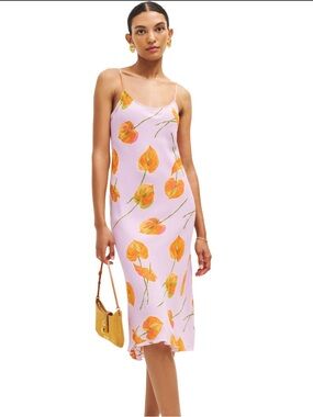 Reformation Pink Slip Dress with Orange Floral Print
